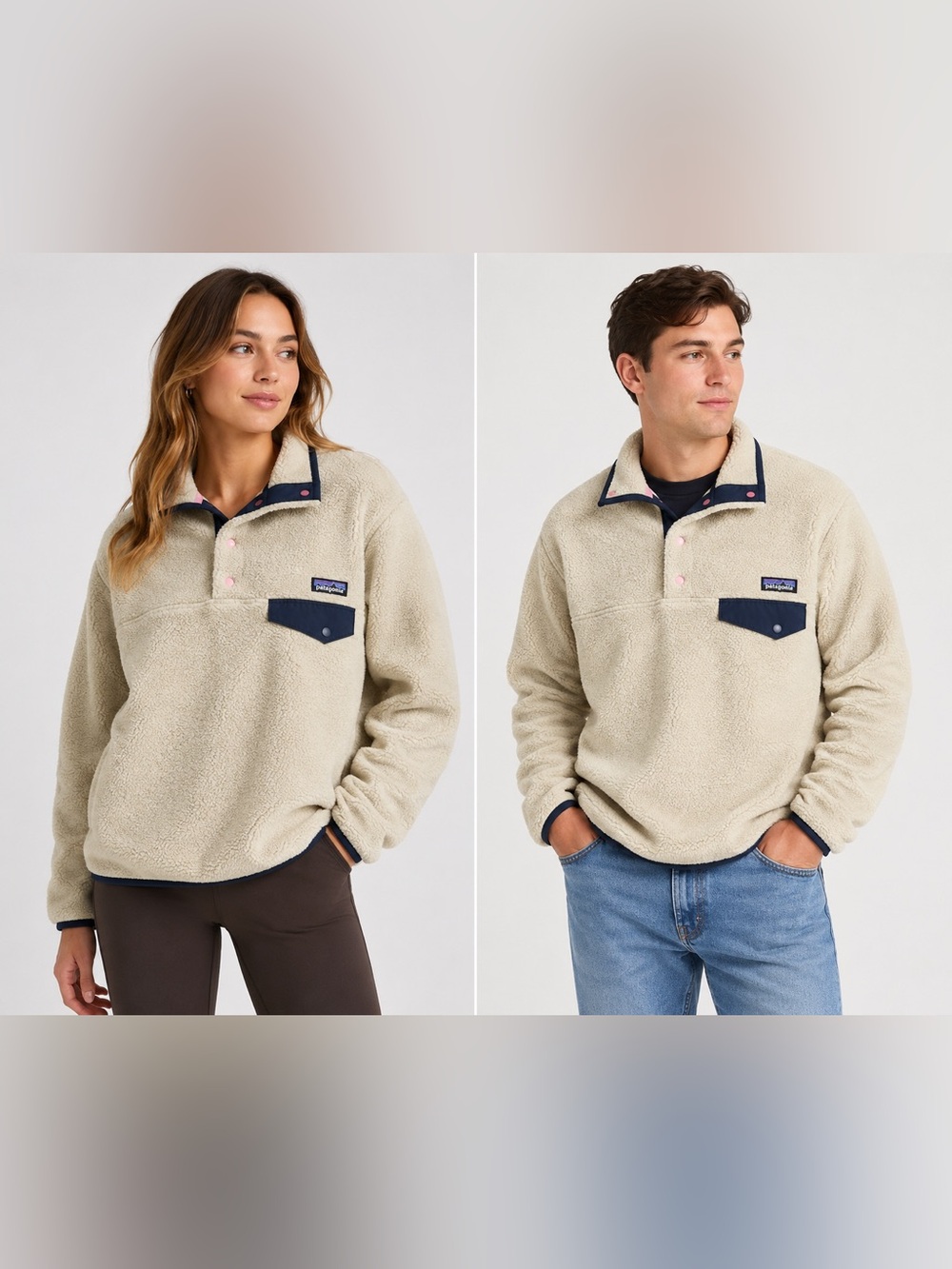 Vintage Patagonia Synchilla Snap-T Fleece Pullover – Cream/Navy – Size XL